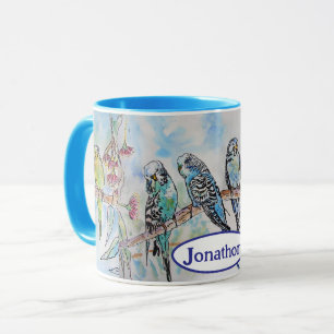 Mug Budgie Budgies Oiseau Aquarelle Peinture Oiseaux H