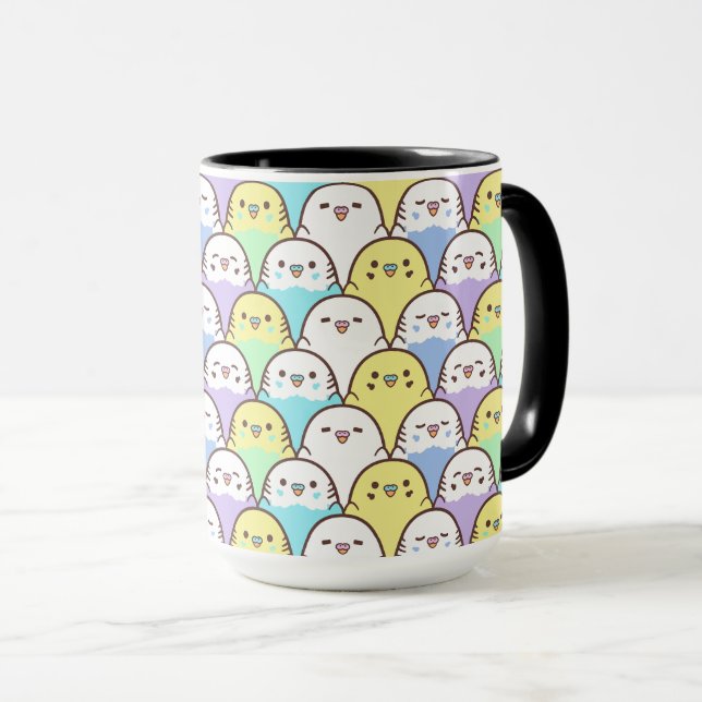 Mug Budgie Parrot bleu violet jaune Motif de dessin (Devant droit)