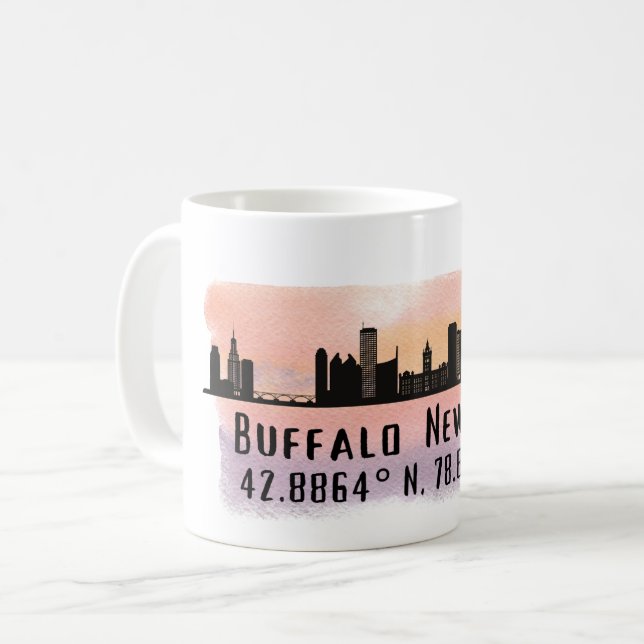 Mug Buffalo NY City Skyline Latitude et Longitude (Devant gauche)