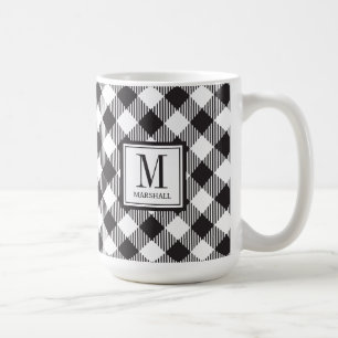 Mug Buffalo Plaid Black and White Nom personnalisé