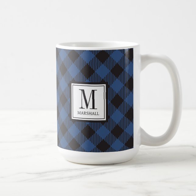 Mug Buffalo Plaid Blue Nom personnalisé (Droite)
