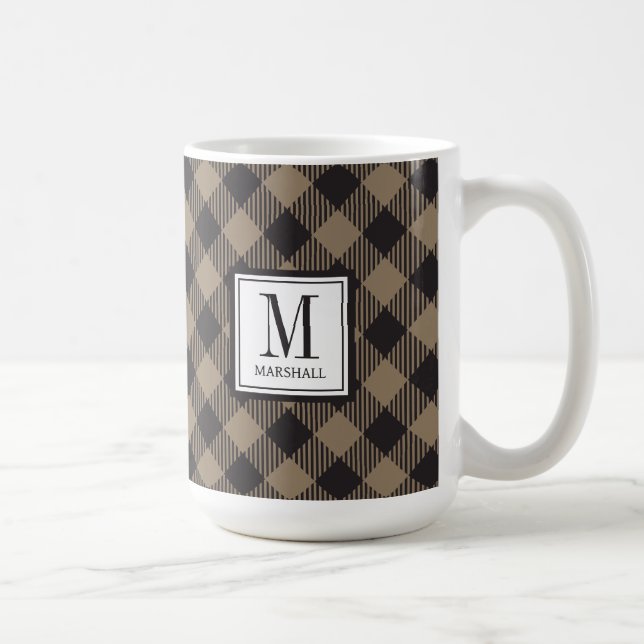 Mug Buffalo Plaid Khaki Nom du monogramme (Droite)