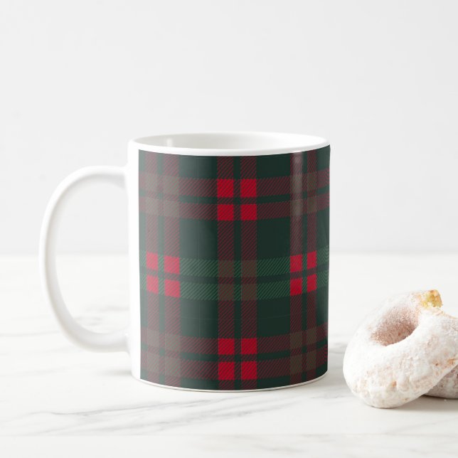 Mug Buffalo Plaid Noël Motif Vert Rouge Noir (Avec donut)