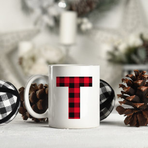 Mug Buffalo rouge et noir Plaqué en gras Lettre T Mono