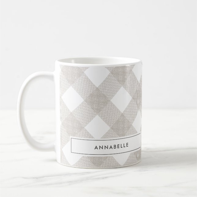 Mug Buffalo tartan moderne beige naturel personnalisé (Gauche)