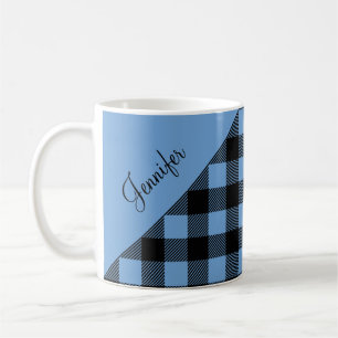 Mug Buffle bleu moderne Chèque Motif Nom Café
