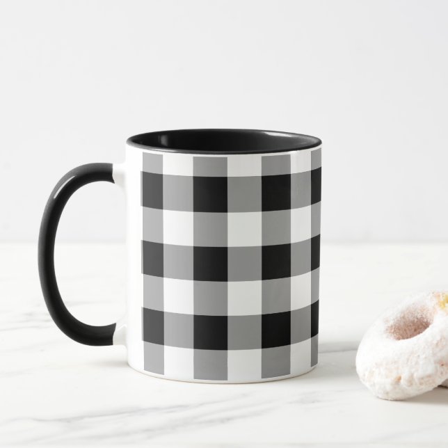 Mug Buffle noir blanc À damiers Motif plaqué (Avec donut)