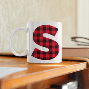 Mug Buffle rouge et noir Plaqué en gras Lettre S Monog