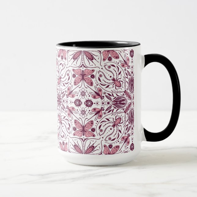 Mug Buissons, magenta foncé et rose sur blanc (Droite)