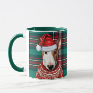 Mug Bull Terrier Chien Rouge et Vert Plaid Noël