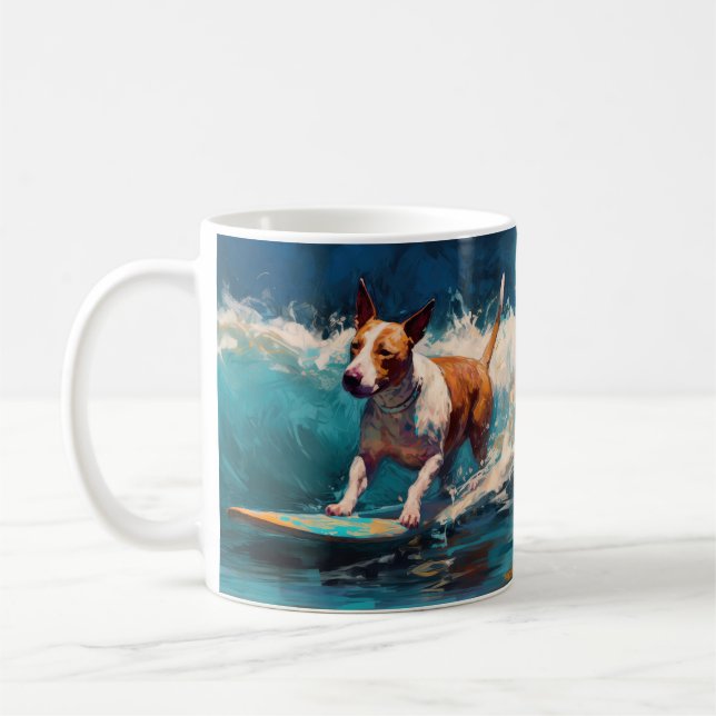 Mug Bull Terrier Plage Surf Peinture (Gauche)