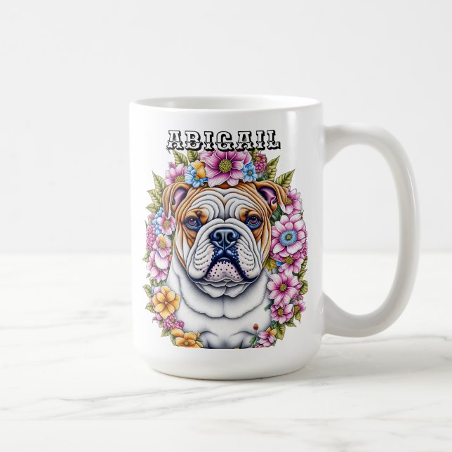 Mug Bulldog personnalisé et fleurs lunaires (Droite)