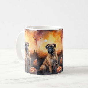 Mug Bullmastiff d'Halloween avec citrouilles effrayant