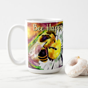 Mug Bumble Bee Happy Flower Floral Aquarelle