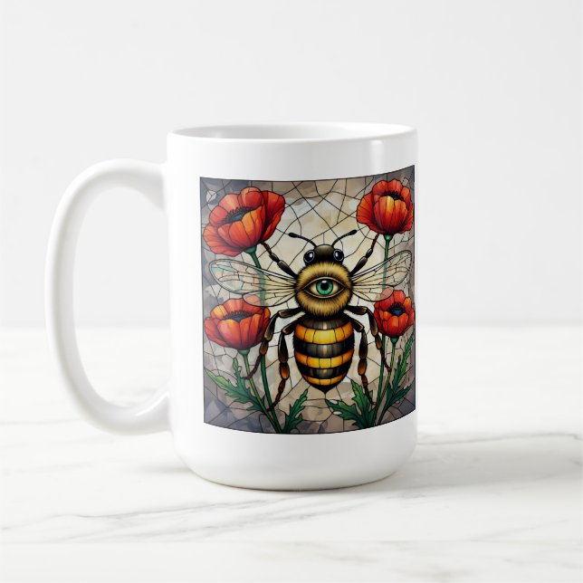 Mug Bumble bee vitrail vibrant oeil de fleur de pavot (Gauche)