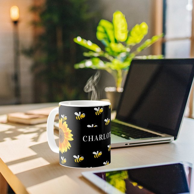 Mug Bumble noir abeilles nom de tournesol jaune (Créateur téléchargé)