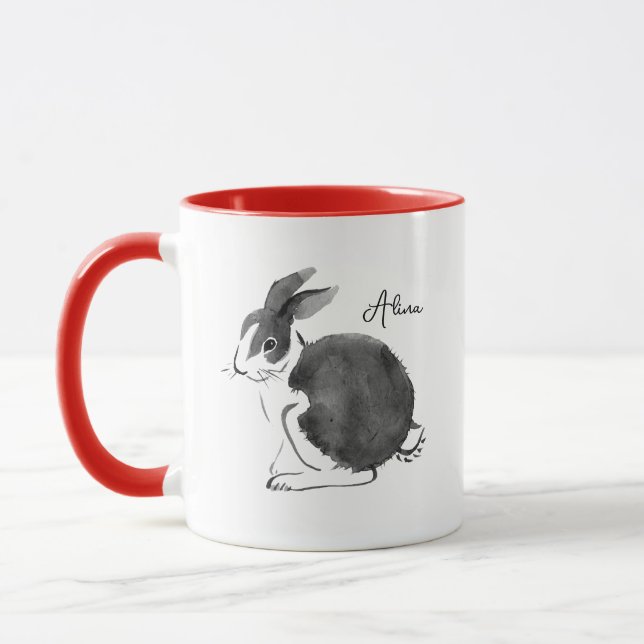 Mug Bunny noir et blanc en aquarelle (Gauche)