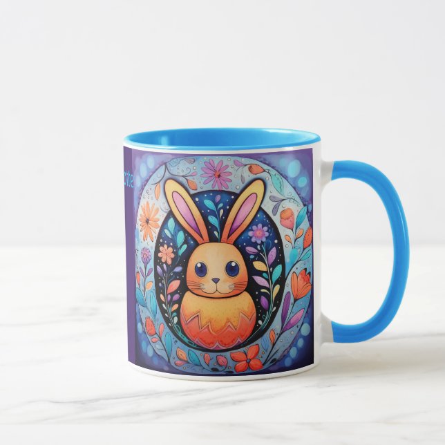 Mug Bunny Pâques Ajouter un nom Cute Cadeau Café (Droite)