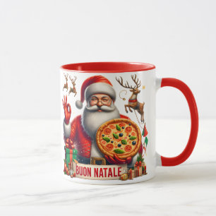 Mug Buon Natale Père Noël italienne avec pizza et renn