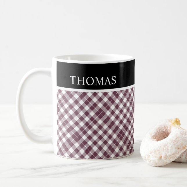 Mug Burgundy Blanc personnalisé En vichy Nom personnal (Avec donut)