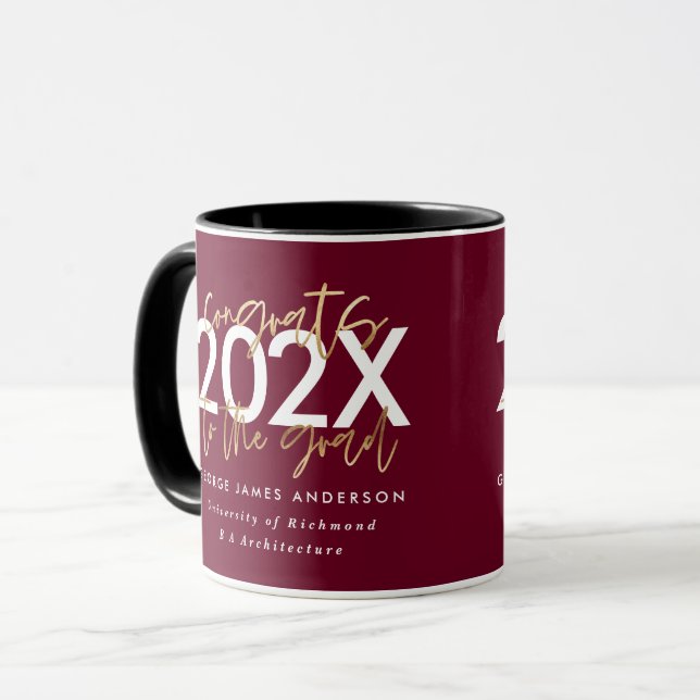 Mug burgundy et or écriture moderne design gran (Devant gauche)