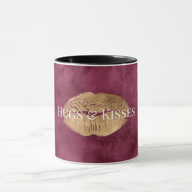 Mug Burgundy Gold Kiss Lips (Centre)