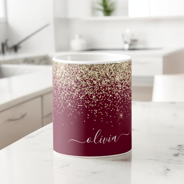 Mug Burgundy Or Glitter Girly Monogram Glam (Créateur téléchargé)