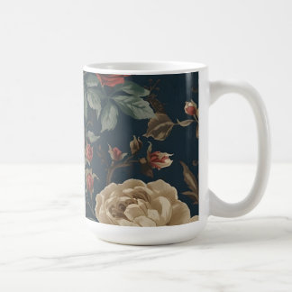 Mug Burgundy roses antique peony distressed