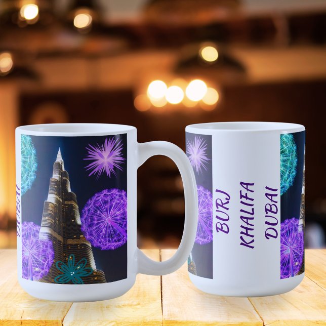 Mug Burj Khalifa avec des fleurs lumineuses Dubaï Émir (Créateur téléchargé)