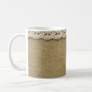 Mug Burlap, dentelle texture tissu.