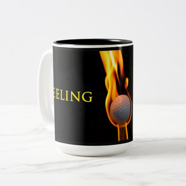 Mug, Burning Golf Ball, Feeling Hot Two-Tone Coffee Mug (Front Left)