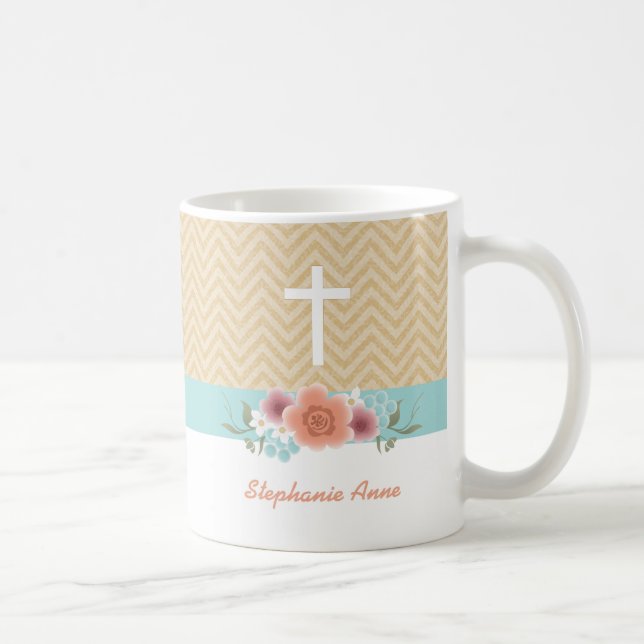 Mug Butin floral de communion en or et Aqua (Droite)