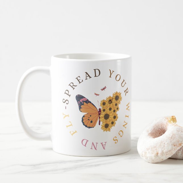 Mug Butterfly and Sunflower Design (Avec donut)