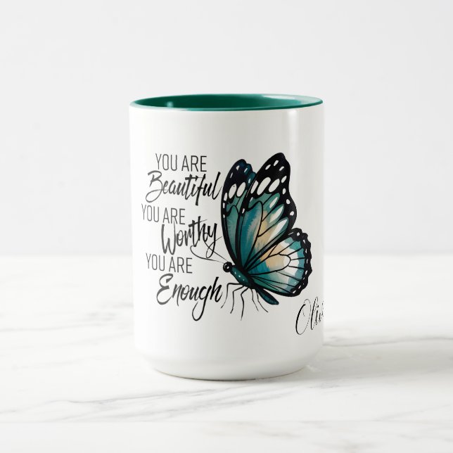 Mug Butterfly Design with Empowering Self-Worth Quote (Centre)
