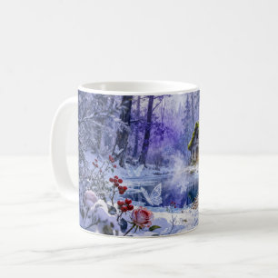 Mug Cabane enneigée de la forêt enchantée avec pont et