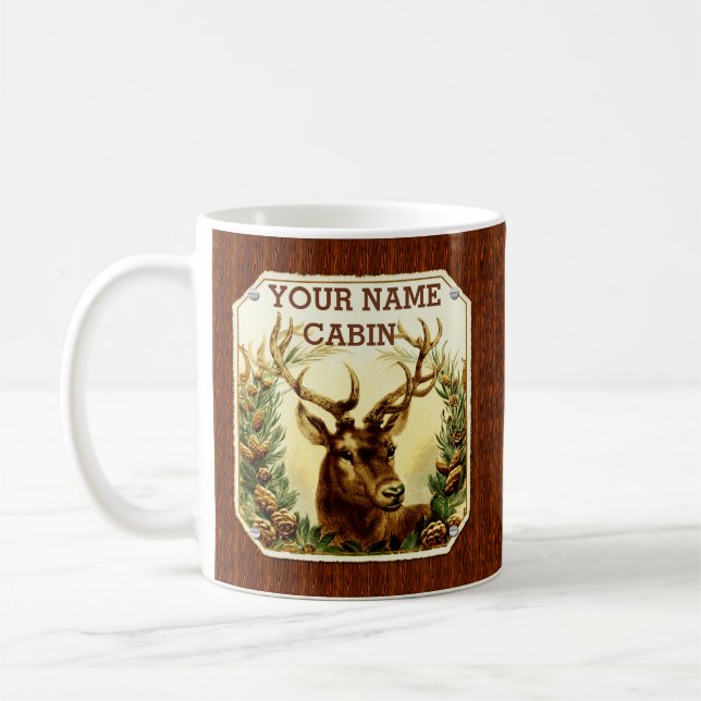 Mug Cabine de cerfs communs personnalisé avec le grain (Gauche)
