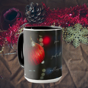 Mug Câbles de Noël rouge glamour foncé et guirlande