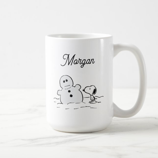 Mug cacahuètes | Snoopy Construit Un Snowman | Ajouter (Droite)