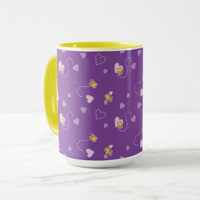 Mug cacahuètes | Woodstock Motif de coeur pourpre (Devant gauche)
