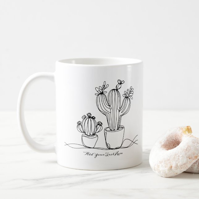 Mug Cactus Abstrait Line Art avec texte personnalisé (Avec donut)