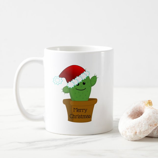 Mug Cactus de Noël avec un chapeau de Père Noël (Avec donut)