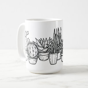 Mug Cactus en pot minimaliste – Botanique à l'encre no