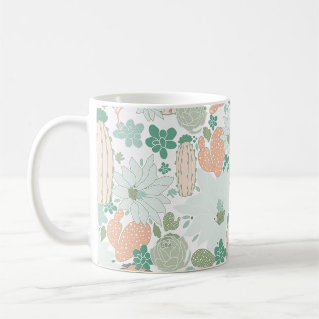 Mug Cactus Motif mignon Imprimer Corail Mint Gris Vert (Gauche)