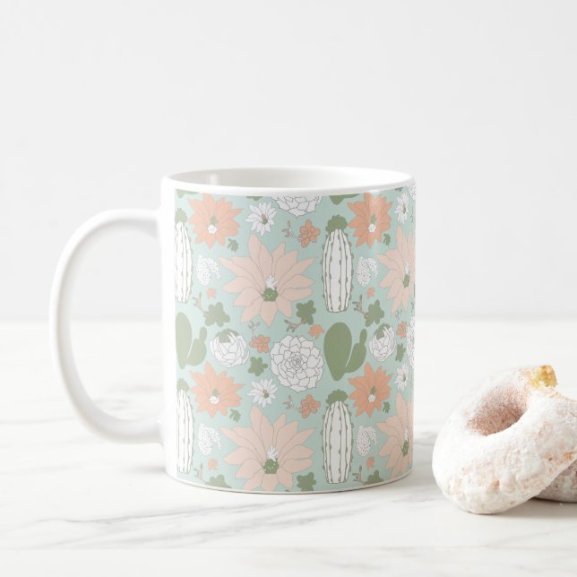 Mug Cactus Succulents Peach Mint Floral (Avec donut)
