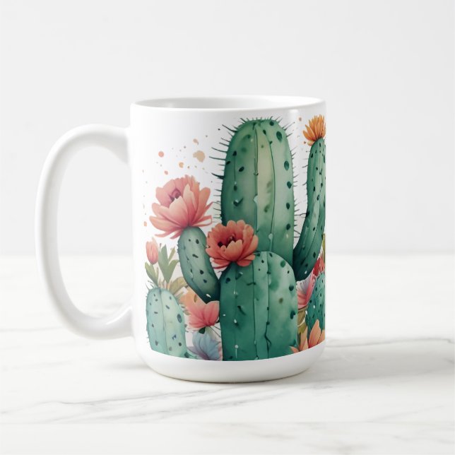 Mug Cactus Vert Aquarelle Succulente Jardin Plante (Gauche)