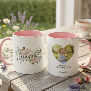 Mug Cadeau botanique floral aquarelle pour grand-mère