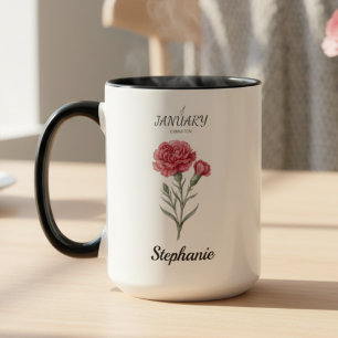 Mug Cadeau d'anniversaire de janvier Carnation Fleur d