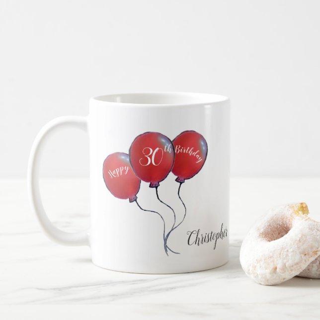 Mug cadeau de ballon rouge à 30e anniversaire (Avec donut)