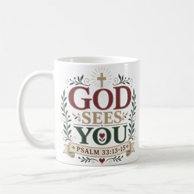 Mug Cadeau de baptême Dieu vous voit (Gauche)