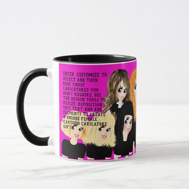 Mug Cadeau de caricature féminine personnalisé avec te (Gauche)